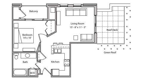 ULI The Depot 2-409 - One Bedroom, One Bathroom Floor Plan 