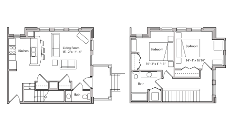 ULI The Depot 3-602 - Two Bedroom, One and a Half Bathroom Floor Plan 