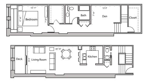 ULI Lincoln School 203 - One Bedroom Plus Den, One and  Half Bathroom Floor Plan 