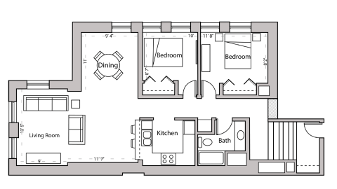 ULI Lincoln School 201 - Two Bedroom, One Bathroom Floor Plan 