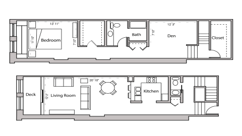 ULI Lincoln School 205 - One Bedroom Plus Den, One and  Half Bathroom Floor Plan 
