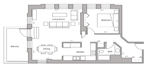 ULI Lincoln School 301 - One Bedroom, One Bathroom Floor Plan 
