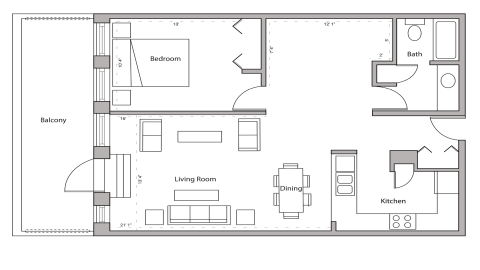 ULI Lincoln School 303 - One Bedroom, One Bathroom Floor Plan 