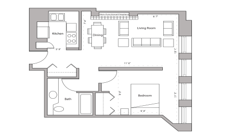 ULI Lincoln School 305 - One Bedroom, One Bathroom Floor Plan 