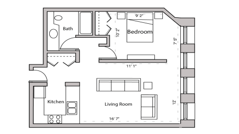 ULI Lincoln School 306 - One Bedroom, One Bathroom Floor Plan 