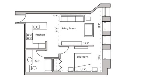 ULI Lincoln School 308 - One Bedroom, One Bathroom Floor Plan 