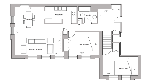 ULI Lincoln School 404 - Two Bedroom, One Bathroom Floor Plan 