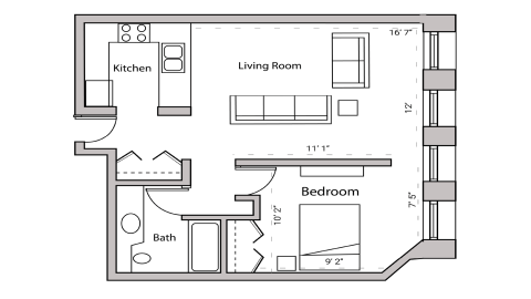ULI Lincoln School 407 - One Bedroom, One Bathroom Floor Plan 