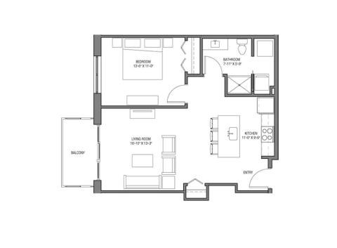 ULI Nine Line 222 - One Bedroom, One Bathroom Floor Plan 