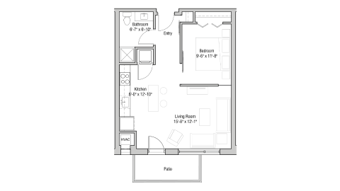 ULI Quarter Row 107 - One Bedroom, One Bathroom Floor Plan 