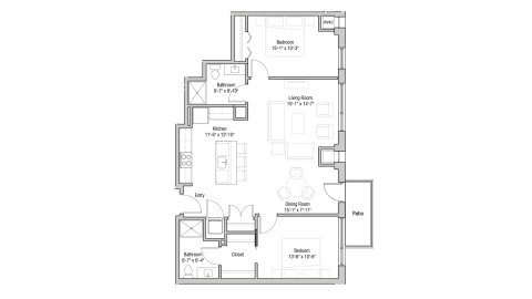 ULI Quarter Row 111 - Two Bedroom, Two Bathroom Floor Plan 