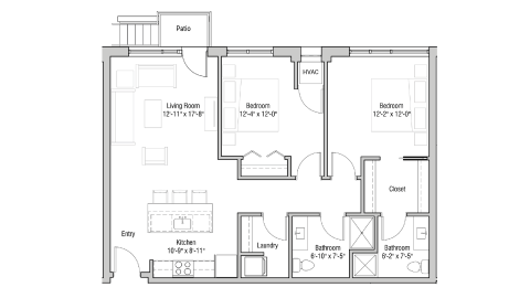 ULI Quarter Row 117 - Two Bedroom, Two Bathroom Floor Plan 