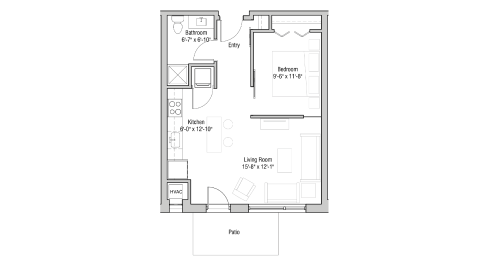 ULI Quarter Row 122 - One Bedroom, One Bathroom Floor Plan 