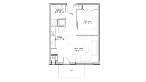 ULI Quarter Row 124 - One Bedroom, One Bathroom Floor Plan 
