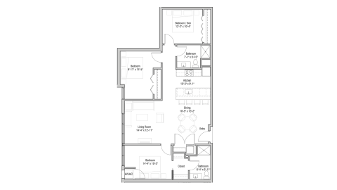 ULI Quarter Row 410 - Two Bedroom, Two Bathroom Floor Plan 