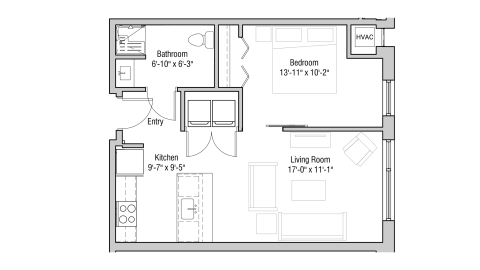 ULI Quarter Row 213 - One Bedroom, One Bathroom Floor Plan 