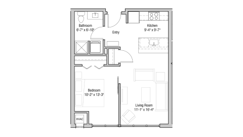 ULI Quarter Row 307 - One Bedroom, One Bathroom Floor Plan 