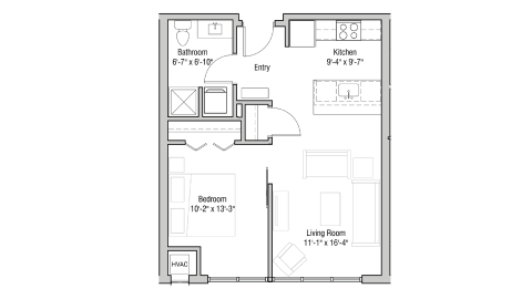 ULI Quarter Row 408 - One Bedroom, One Bathroom Floor Plan 