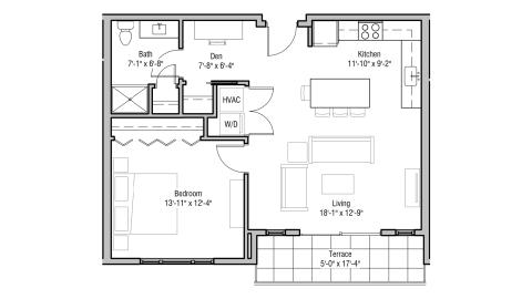 ULI 1722 Monroe 507 - One Bedroom, One Bathroom  Floor Plan 