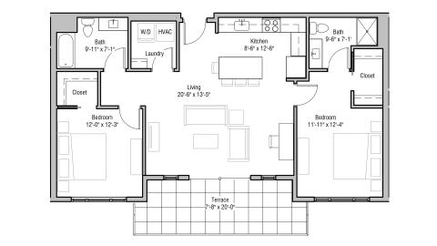 ULI 1722 Monroe 509 - Two Bedroom, Two Bathroom Floor Plan 