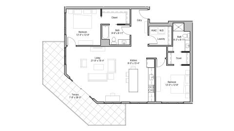 ULI 1722 Monroe 519 - Two Bedroom, Two Bathroom Floor Plan 