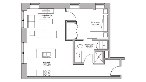 ULI Capitol Hill 307 - One Bedroom, One Bathroom Floor Plan 