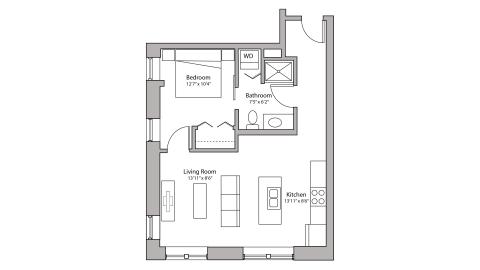 ULI Capitol Hill 407 - One Bedroom, One Bathroom Floorplan Floor Plan 
