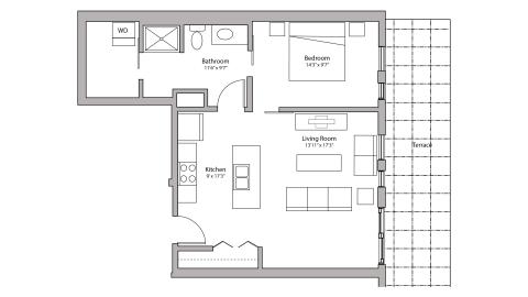 ULI Capitol Hill 500 - One Bedroom, One Bathroom Floorplan Floor Plan 