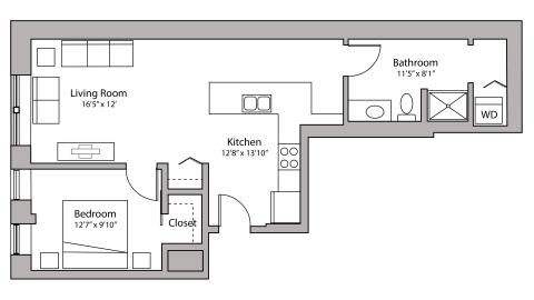 ULI Capitol Hill 504 - One Bedroom, One Bathroom Floor Plan 