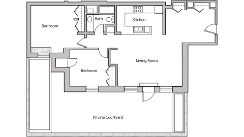 ULI Lincoln School 102 - Two Bedroom, One Bathroom Floor Plan 
