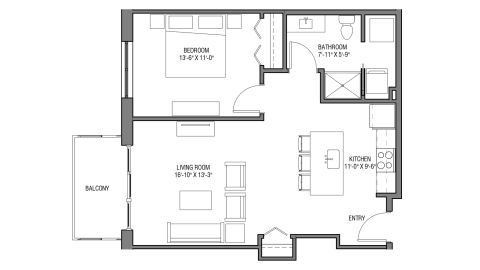 ULI Nine Line 522 - One Bedroom, One Bathroom Floor Plan 