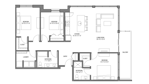 ULI Nine Line 525 - Three Bedroom, Two Bathroom Floor Plan 