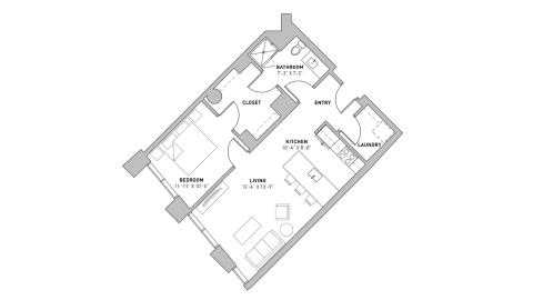 ULI The Pressman 219 - One Bedroom, One Bathroom Floor Plan 