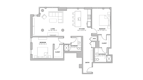 ULI The Pressman 301 - Two Bedroom, Two Bathroom Floor Plan 