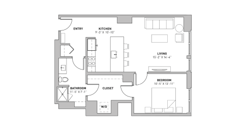 ULI The Pressman 311 - One Bedroom, One Bathroom Floor Plan 