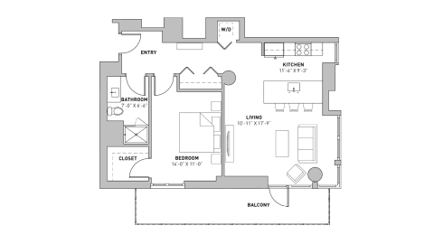 ULI The Pressman 313 - One Bedroom, One Bathroom Floor Plan 