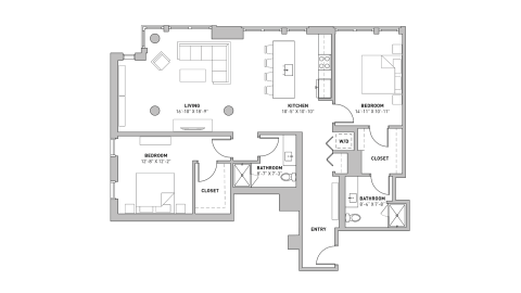 ULI The Pressman 401 - Two Bedroom, Two Bathroom Floor Plan 