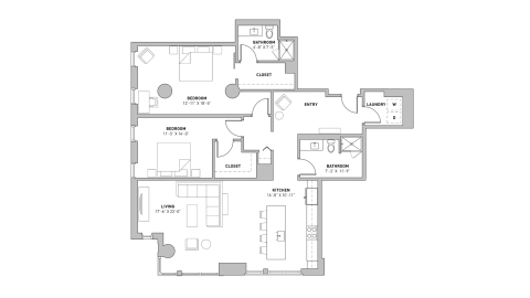 ULI The Pressman 402 - Two Bedroom, Two Bathroom Floor Plan 