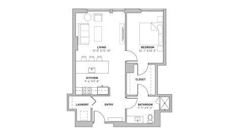 ULI The Pressman 503 - One Bedroom, One Bathroom Floor Plan 