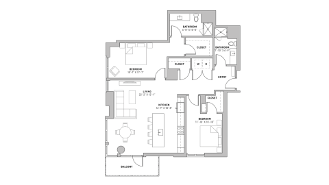 ULI The Pressman 512 - Two Bedroom, Two Bathroom Floor Plan 