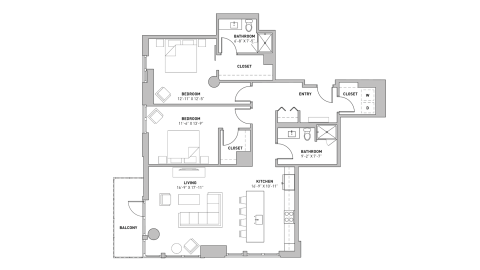 ULI The Pressman 702 - Two Bedroom, Two Bathroom Floor Plan 