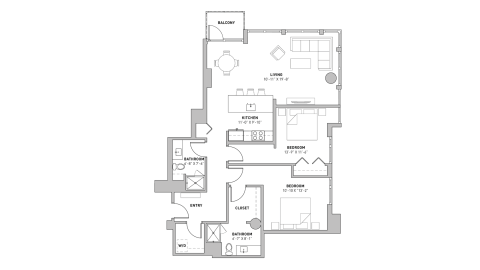 ULI The Pressman 707 - Two Bedroom, Two Bathroom Floor Plan 