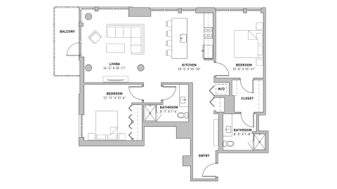 ULI The Pressman 801 - Two Bedroom, Two Bathroom Floor Plan 