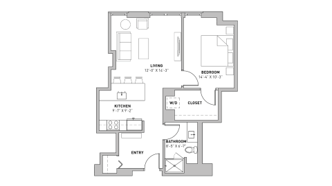 ULI The Pressman 805 - One Bedroom, One Bathroom Floor Plan 