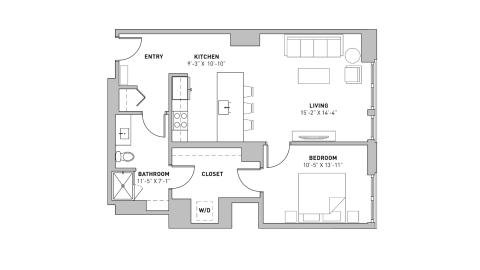 ULI The Pressman 811 - One Bedroom, One Bathroom Floor Plan 