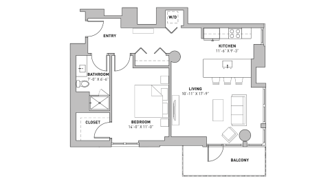 ULI The Pressman 913 - One Bedroom, One Bathroom Floor Plan 