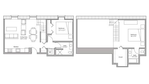 ULI Tobacco Lofts E303 -  Two Bedroom, Two Bathroom Floorplan Floor Plan 