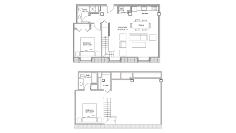 ULI Tobacco Lofts E204 - Two Bedroom, Two Bathroom Floor Plan 