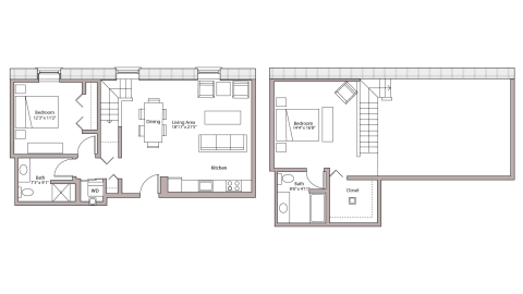 ULI Tobacco Lofts E205 - Two Bedroom, Two Bathroom Floor Plan 