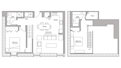 ULI Tobacco Lofts E206 - Two Bedroom, Two Bathroom Floor Plan 